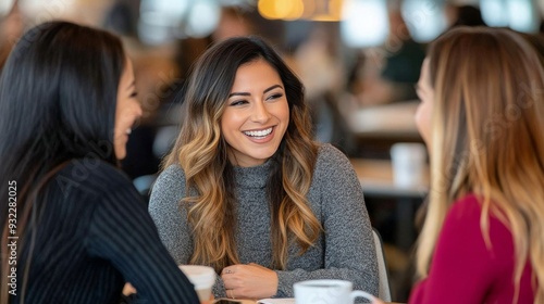 Friends enjoying coffee and conversation in a cozy cafe setting during the af...