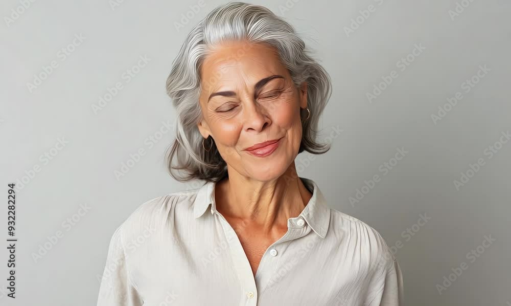 Portrait of beautiful senior woman with grey hair smiling at camera. Portrait of beautiful senior woman with grey hair smiling at camera.