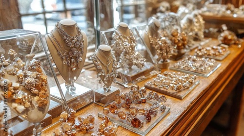 Elegant display of handmade jewelry in a cozy artisan shop during daylight