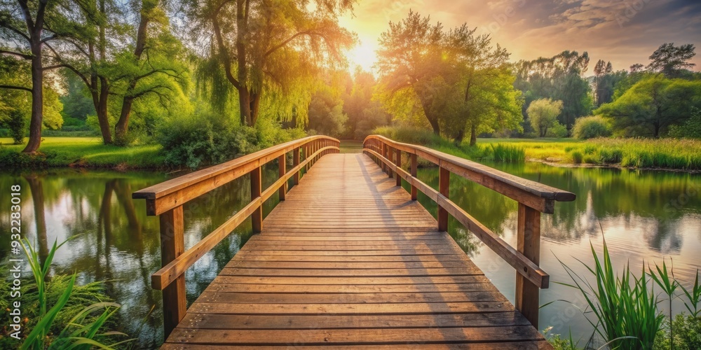 Wooden bridge over gentle river, wooden, bridge, river, water, nature, tranquil, peaceful, stream, structure, landscape Wooden bridge over gentle river, wooden, bridge, river, water, nature, tranquil, peaceful, stream, structure, landscape