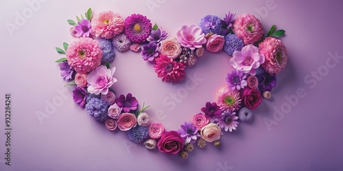 Romantic background with heart made of purple and pink flowers, romantic, flowers, heart, background, love