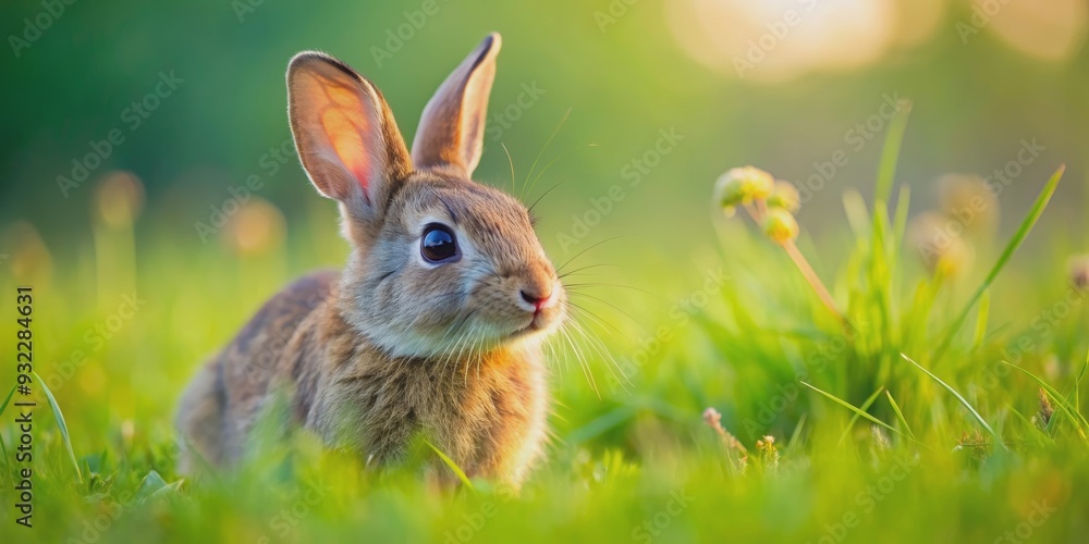 Fototapeta premium Cute bunny rabbit with fluffy fur, twitching nose, and bright eyes exploring its surroundings in a grassy field , bunny