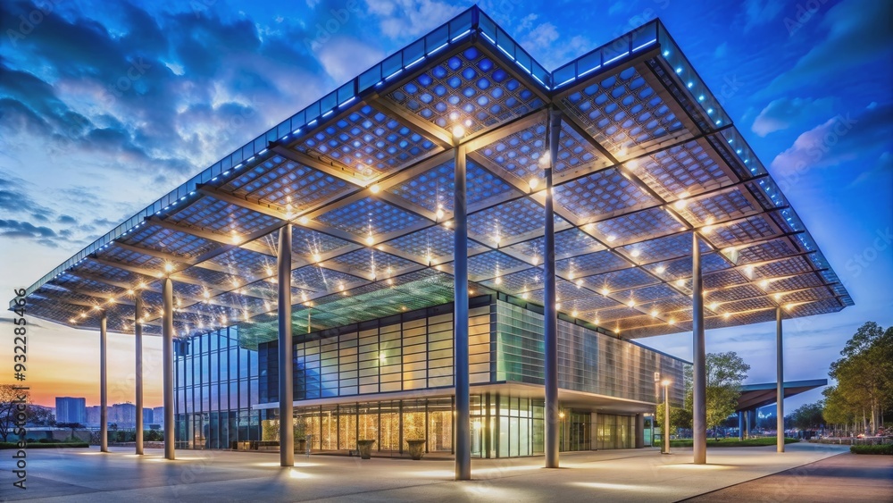 Obraz premium Novartis Pavilion featuring Zero-Energy Media Facade with photovoltaic cells and LEDs , Basel, Switzerland