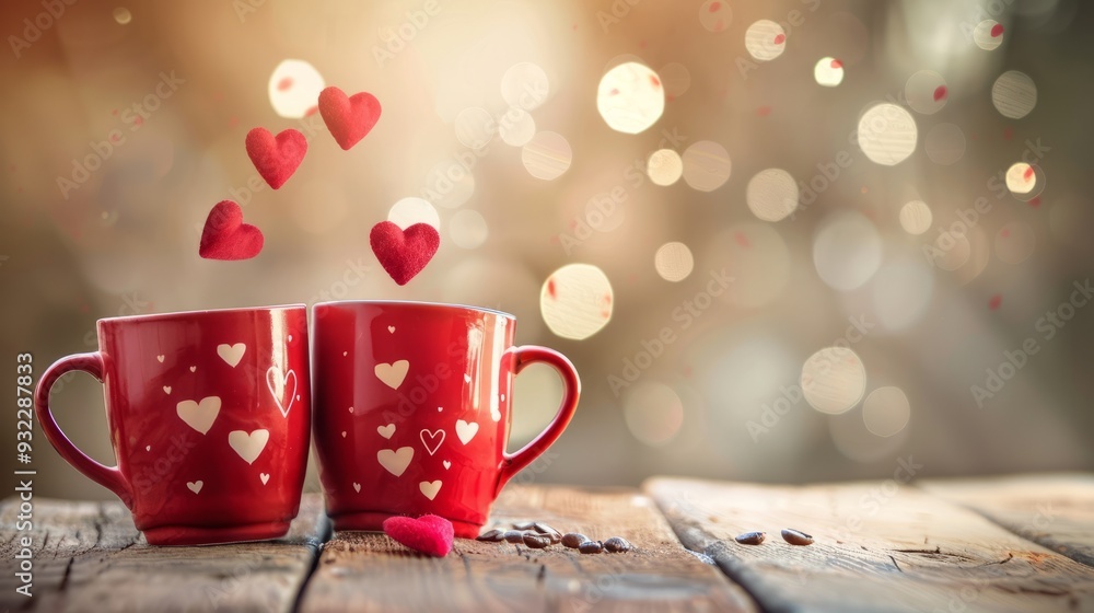 Fototapeta premium a couple of cups with hearts flying out of them