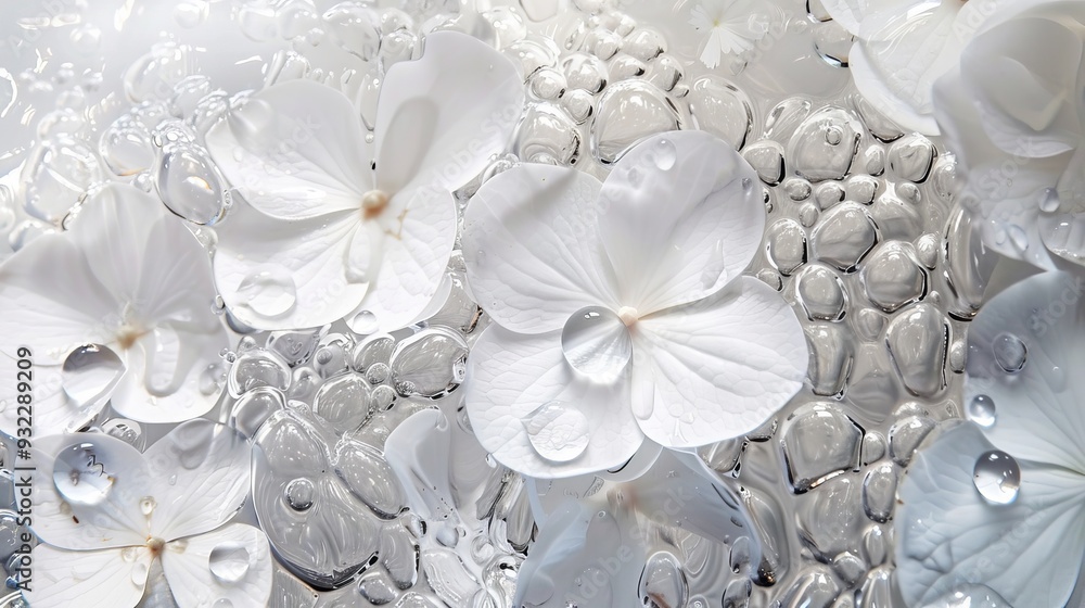 White Hydrangea Blossoms With Water White Hydrangea Blossoms With Water