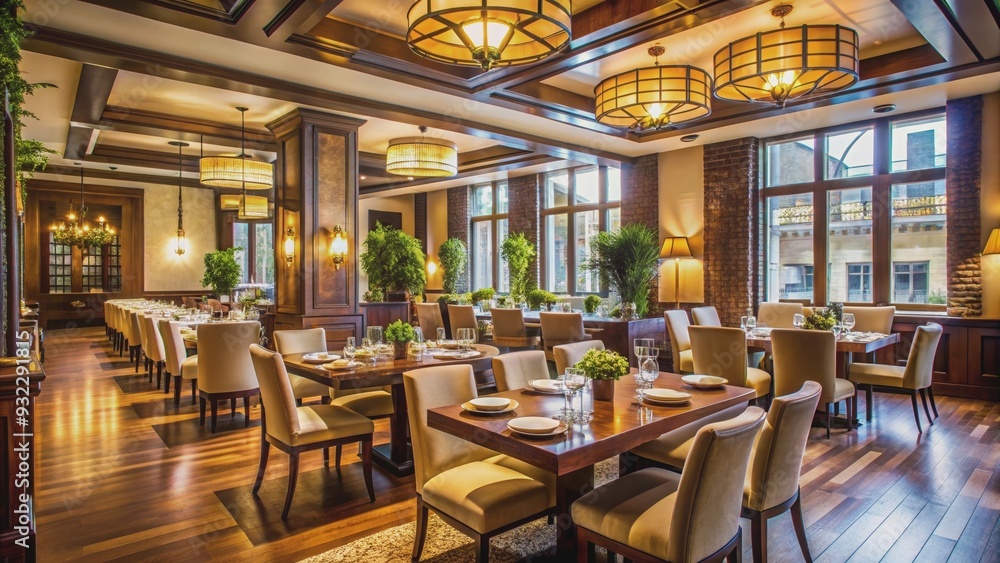 Fototapeta premium Upscale restaurant interior with elegant decor and a relaxed ambiance, restaurant, chilling out, classy, lifestyle