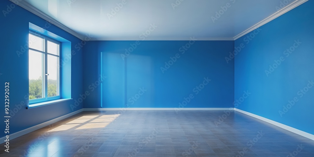 Obraz premium Empty blue room with plain wall , simple, minimalistic, interior, design, architecture, background, blank, space, empty