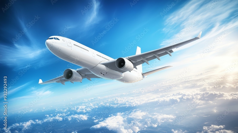 A white airplane is flying through the sky A white airplane is flying through the sky