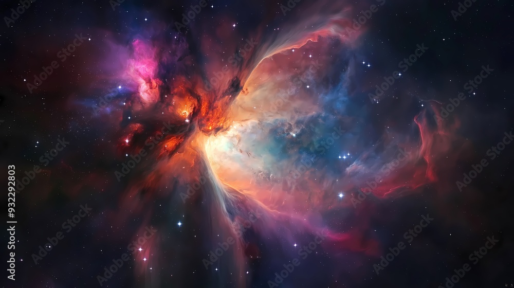 A breathtaking view of a nebula with vibrant colors and swirling gases A breathtaking view of a nebula with vibrant colors and swirling gases