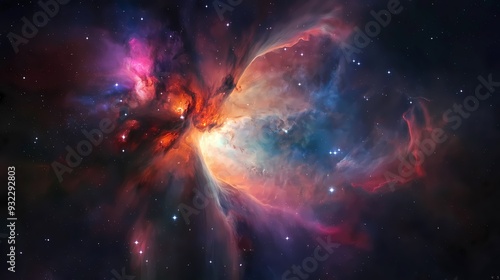 A breathtaking view of a nebula with vibrant colors and swirling gases