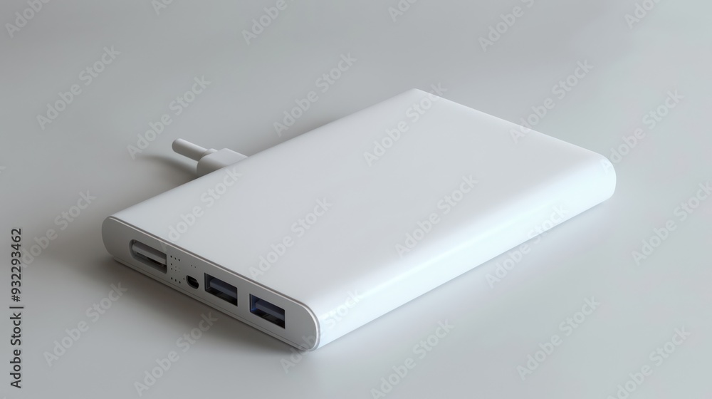 White Power Bank on a Grey Background White Power Bank on a Grey Background