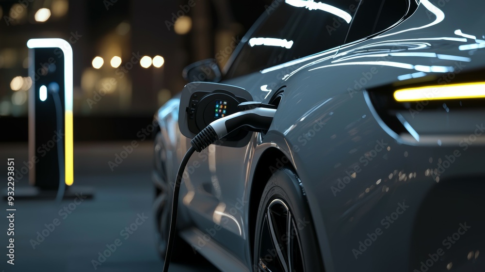 A car is being charged at a charging station A car is being charged at a charging station