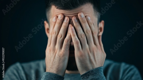 A man is crying and his hands are covering his face