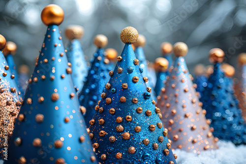 A group of blue and orange cone shaped objects

 photo