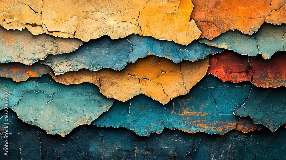 A detailed portrait depicting a piece of artwork with shades of yellow, blue, and orange A detailed portrait depicting a piece of artwork with shades of yellow, blue, and orange