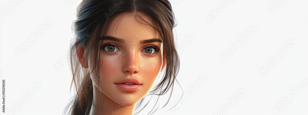 3D Cartoon Portrait of a Beautiful Woman Against a White Background 3D Cartoon Portrait of a Beautiful Woman Against a White Background