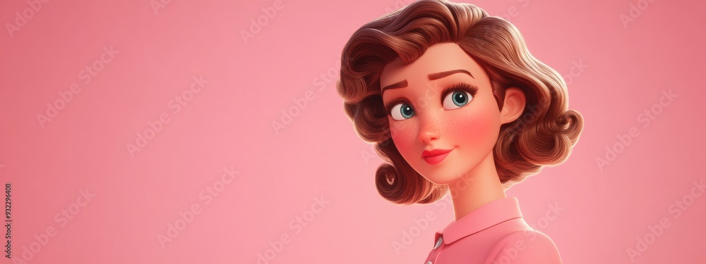 3D Cartoon Portrait of a Charming Lady Engaging in Conversation Against a Pink Background 3D Cartoon Portrait of a Charming Lady Engaging in Conversation Against a Pink Background