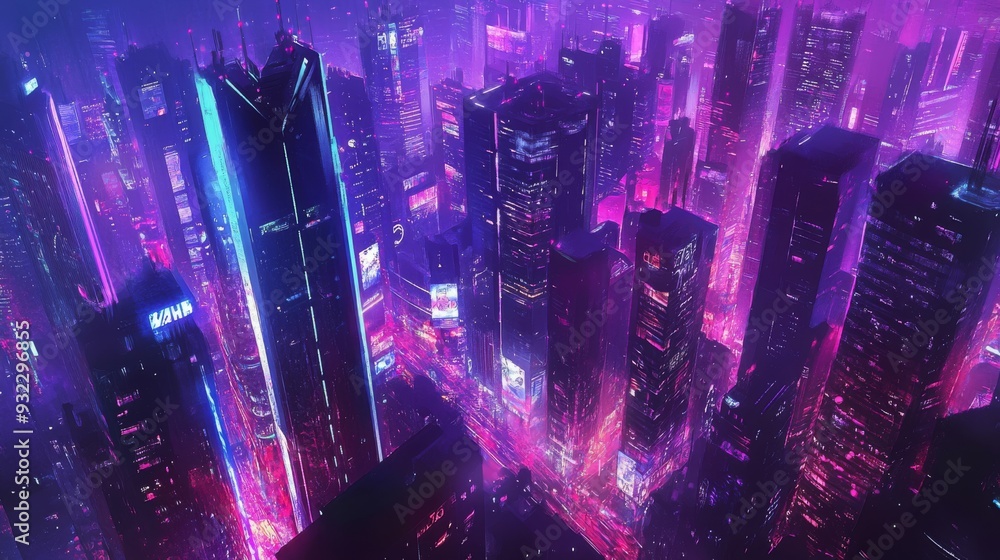 Futuristic Cyberpunk Cityscape with Neon Lights at Night Futuristic Cyberpunk Cityscape with Neon Lights at Night