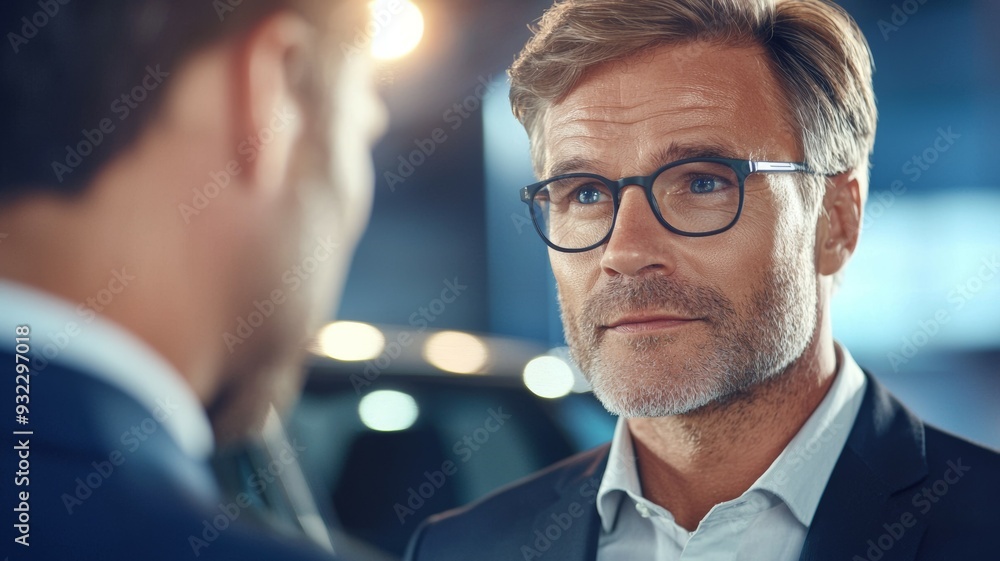A man in a suit is talking to another man in a suit A man in a suit is talking to another man in a suit