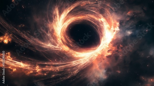 A detailed close-up of a black hole devouring nearby stars