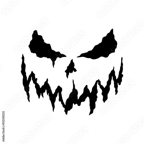 Scary face icon. Black silhouette. Front view. Vector simple flat graphic hand drawn illustration. Isolated object on white background. Isolate.