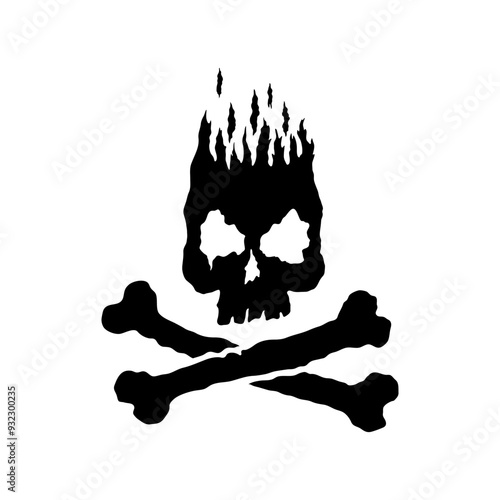 Skull and crossbones icon. Black silhouette. Front view. Vector simple flat graphic hand drawn illustration. Isolated object on white background. Isolate.