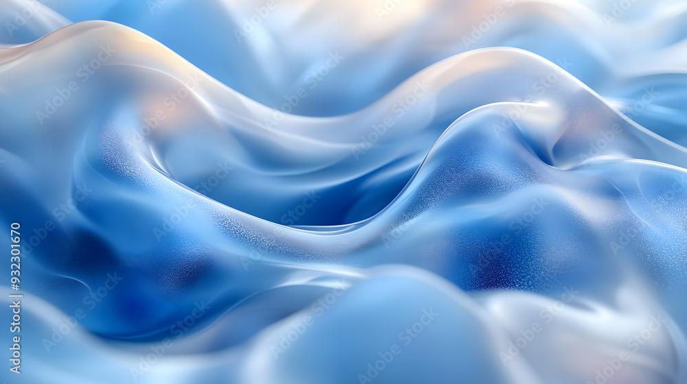 Fototapeta premium Abstract blue and white wavy surface with a soft, blurry texture.