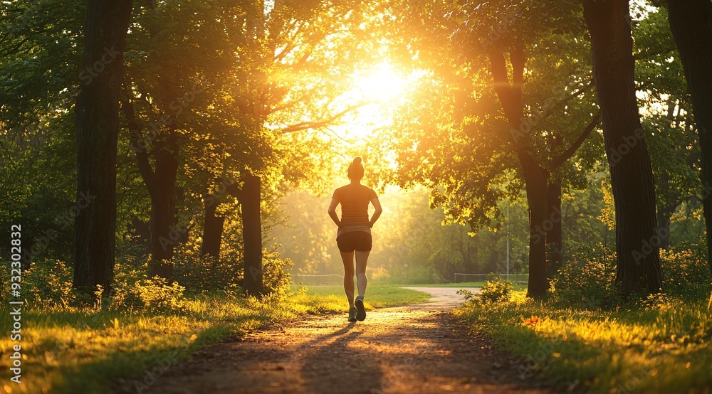 Morning Jog in Sunlit Forest Path Morning Jog in Sunlit Forest Path