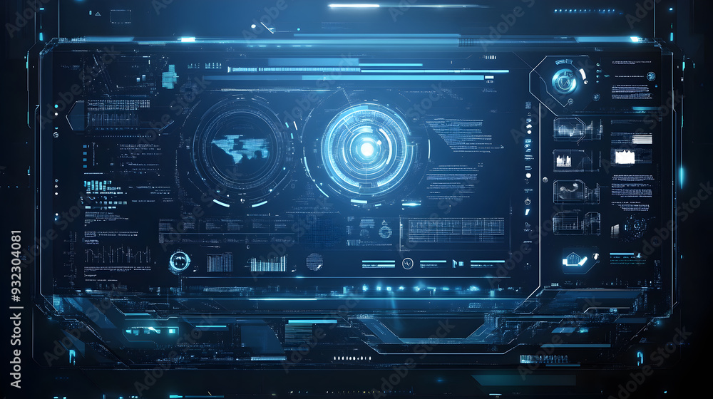 Futuristic user interface with glowing blue elements, graphs, and a world map. Futuristic user interface with glowing blue elements, graphs, and a world map.