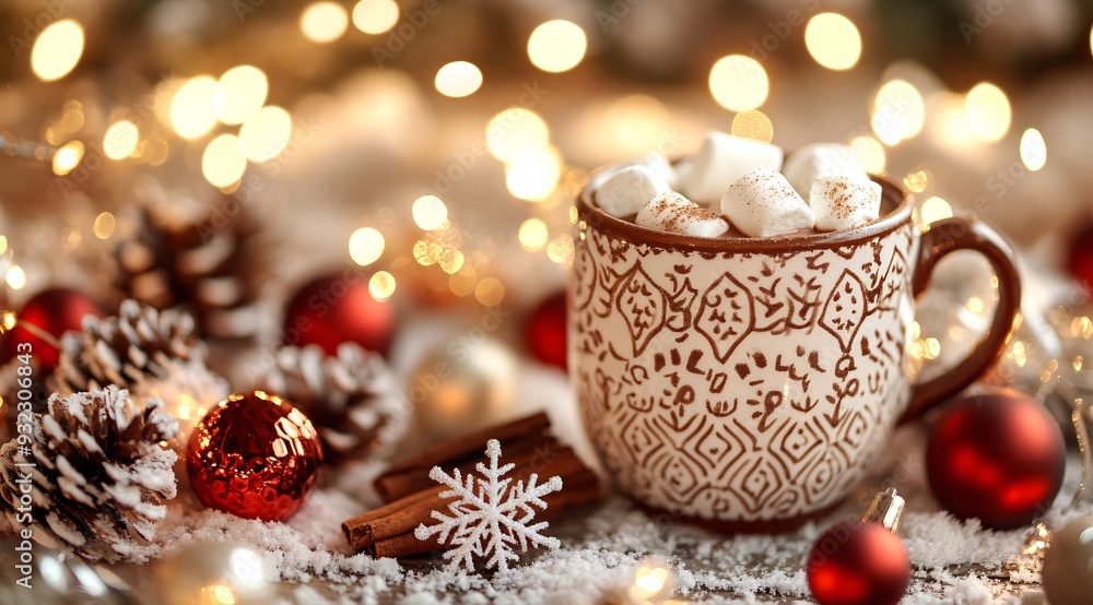 Cozy Winter Hot Chocolate with Marshmallows and Festive Decorations Cozy Winter Hot Chocolate with Marshmallows and Festive Decorations