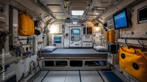 A spaceborne laboratory conducting experiments in microgravity photo