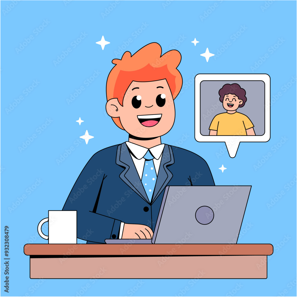 Business man online conversation, online metting Business man online conversation, online metting