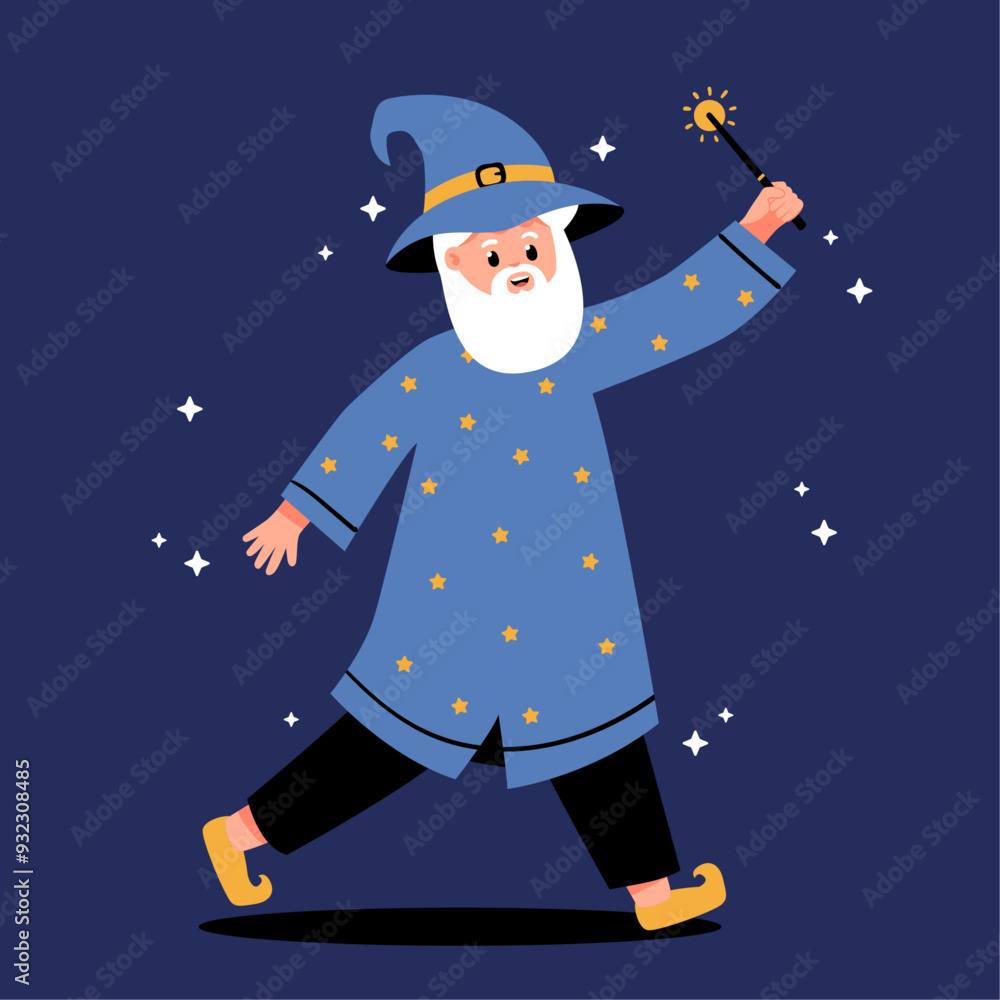 Naklejka premium 34Old man witch with magic wand