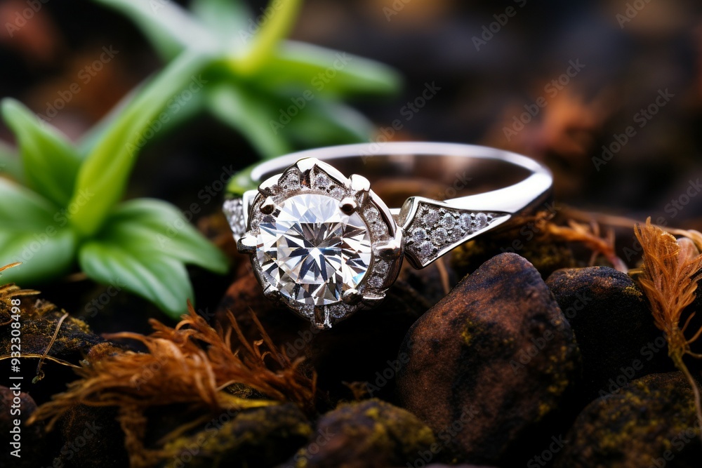 Elegant silver diamond ring against clas image Elegant silver diamond ring against clas image