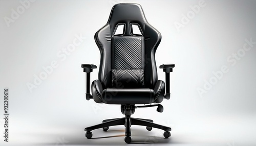 Sleek Black Gaming Chair with High Back isolated on a white background