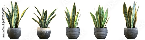 potted snake plants with different patterned pots photo