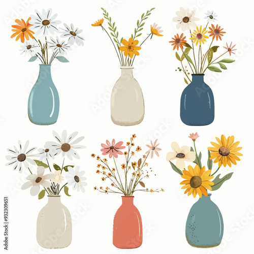 Vector Daisy in vase simple and mi