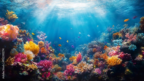 Stunning underwater scene with coral reef and vibrant light wallpaper