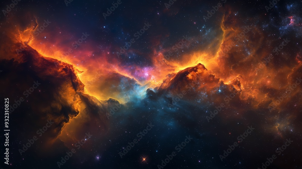 Obraz premium A vibrant, color-rich view of an interstellar nebula