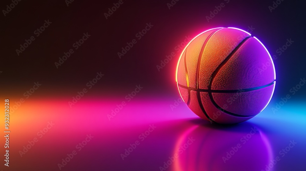 A neon basketball is lit up in a colorful display A neon basketball is lit up in a colorful display