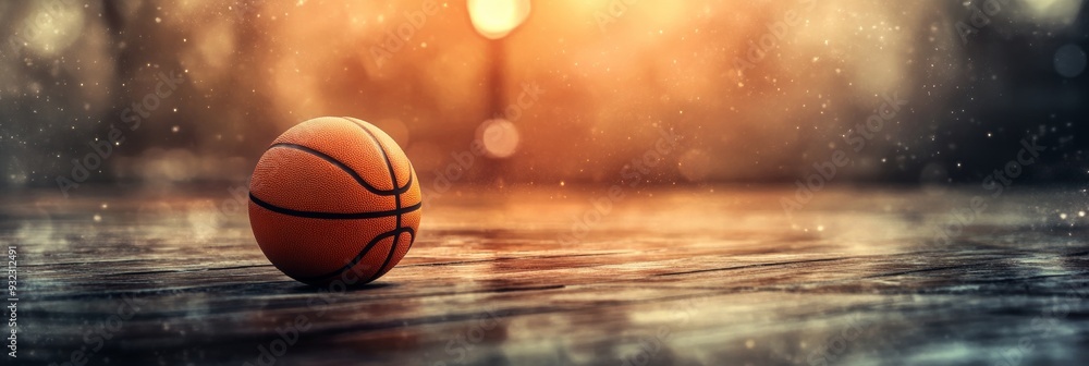 A basketball is sitting on a wooden floor A basketball is sitting on a wooden floor