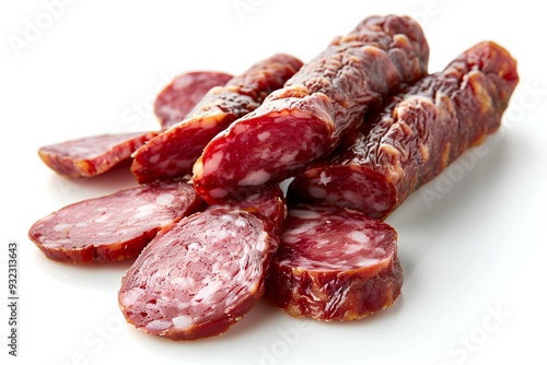 A pile of sliced sausage sitting on top of a white surface