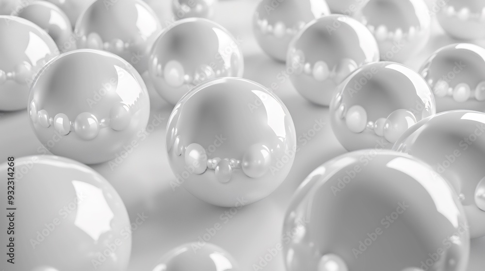 Abstract White Spheres with Reflective Surface Abstract White Spheres with Reflective Surface