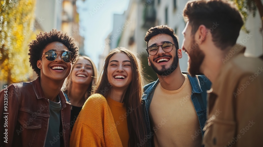 Group of Friends Laughing Together on a Sunny Day Group of Friends Laughing Together on a Sunny Day