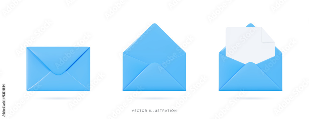 3D Blue envelopes icon set. Open and close letters. Subscribe to newsletter. Email message. Send post card. Envelope with document. Mail notification. Cartoon design icons. 3D Vector illustration 3D Blue envelopes icon set. Open and close letters. Subscribe to newsletter. Email message. Send post card. Envelope with document. Mail notification. Cartoon design icons. 3D Vector illustration
