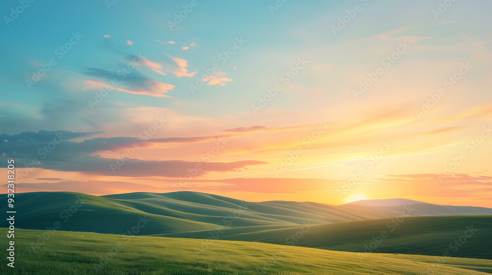 Rolling Hills Under a Serene Sunset Sky