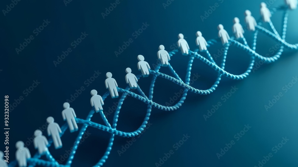 Genetic connections, DNA strands linking people, 3D illustration Genetic connections, DNA strands linking people, 3D illustration
