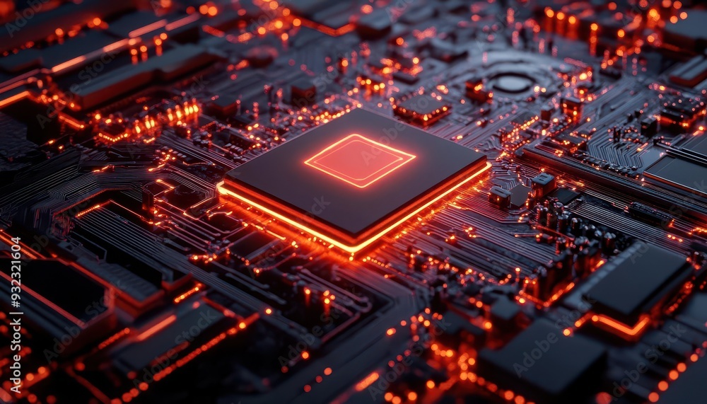 Quantum computer with glowing circuits and floating holograms, SciFi, Hightech, Macro Shot Quantum computer with glowing circuits and floating holograms, SciFi, Hightech, Macro Shot