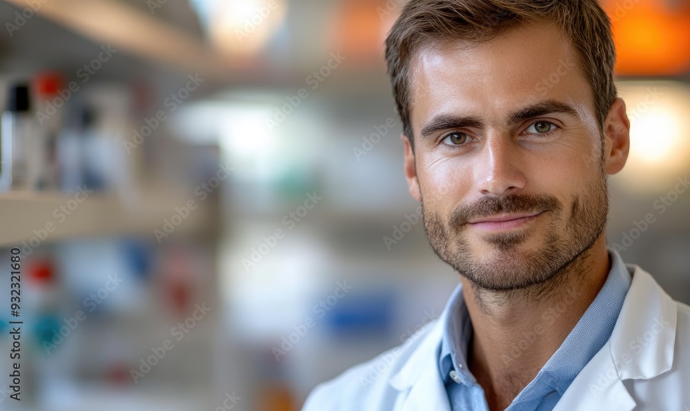 Male Scientist in a Vivid Lab Background: Focused Research and Innovation Male Scientist in a Vivid Lab Background: Focused Research and Innovation