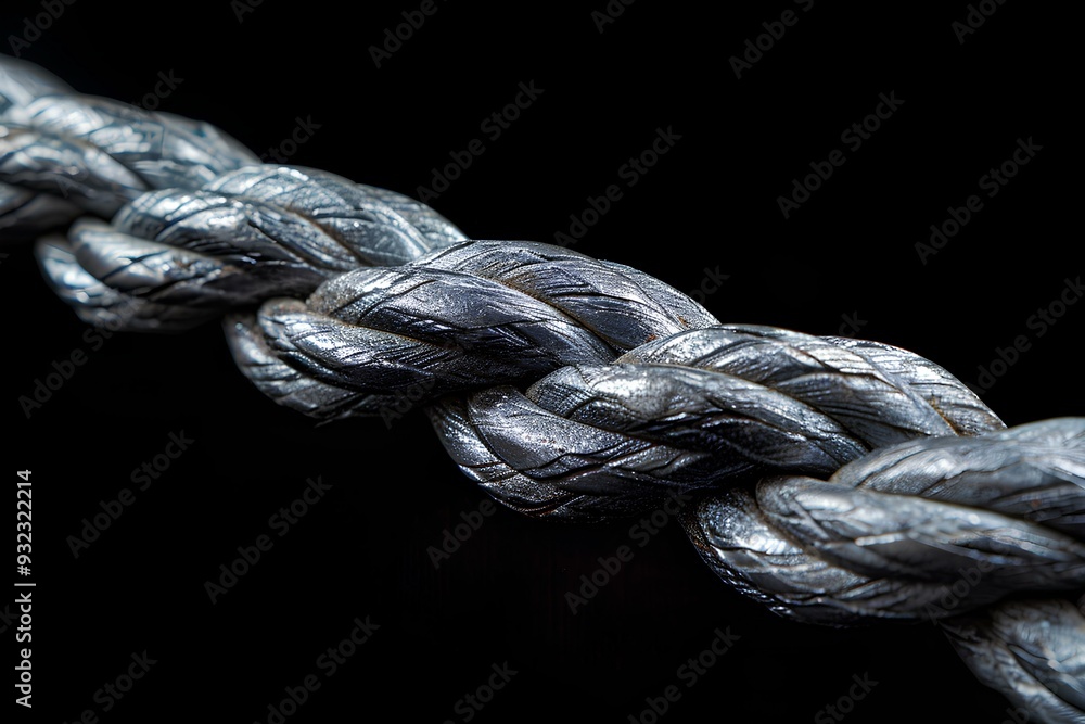 A close up of a silver rope on a black background A close up of a silver rope on a black background